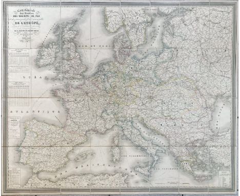 EUROPE -- "CARTE GÉNÉRALE DES ROUTES DES CHEMINS DE FER et des principales voies navigables de l'Europe". Paris, J. Andriveau