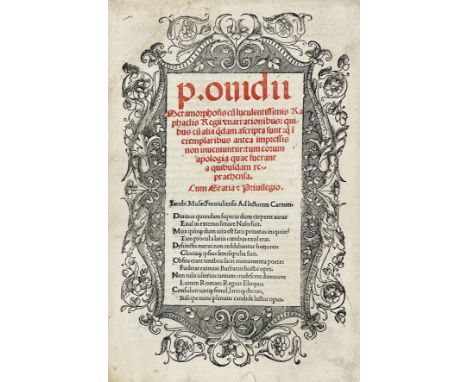 OVIDIUS. Metamorphosis cu[m] luculentissimis Raphaelis Regii enarrationibus. (Venice, J. Thacuinus de Tridino, 1513). (10), C