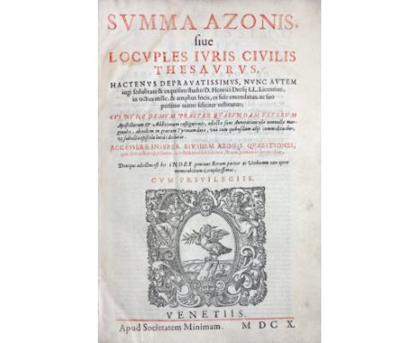 AZO, P. Summa Azonis, locuples iuris civilis thesaurus. (…) studio D. Henrici Dresii (…). Accessere insuper eiusdem Azonis qu