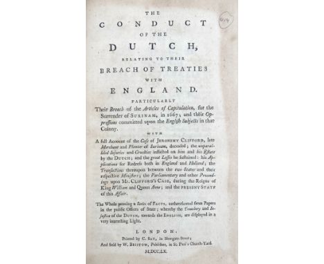 WEST INDIES -- (JENKINSON, C.). The conduct of the Dutch, relating to their breach of treaties with England. Particularly the