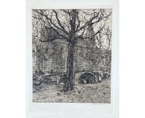 LEIDEN -- HAVERKAMP, Gerhard Christiaan ('Gerrit') (1872-1926). (Academiegebouw). N.d. Etched view from the south. 213 x 163 