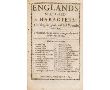 Shakespeare (William).- [Breton (Nicholas)] England's Selected Characters, Describing the Good and Bad Worthies of this Age, 