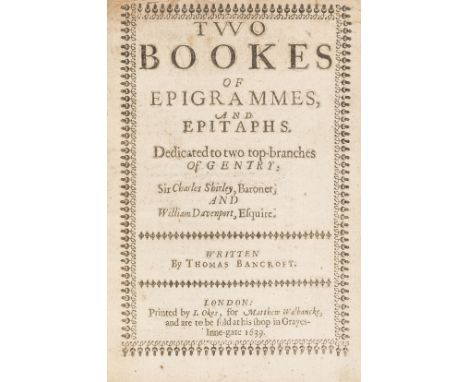 Shakespeare (William).- Bancroft (Thomas) Two Bookes of Epigrammes and Epitaphs, first edition, title within typographic bord