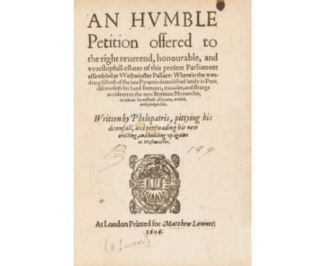 Jesuits.- "Philopatris". An Humble Petition offered to the right reverend, honourable, and worshipfull estates of this presen