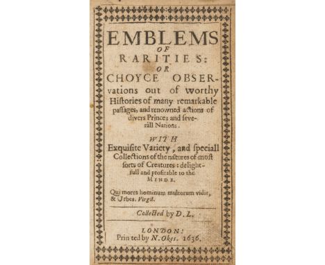 America.- L[upton] (D[onald]) Emblems of Rarities: or, Choyce Observations out of Worthy Histories of many remarkable passage