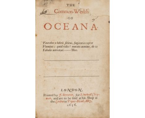 Harrington (James) The Common-Wealth of Oceana, first edition, title in red and black, woodcut initials and headpieces, lacki