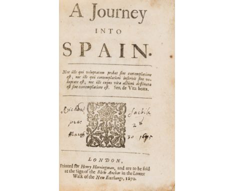 Spain.- [Brunel (Antoine de)] A Journey into Spain, first edition in English, title with woodcut ornament, woodcut initials a