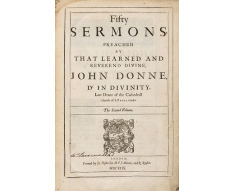 Donne (John) Fifty Sermons Preached... The Second Volume, first edition, title and text within double-rule border, title with