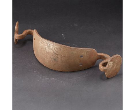 One 18th century Chinese iron saddle fitting with silver inlaid patterns, including shou symbols.  Dimensions: Height: 17 in 