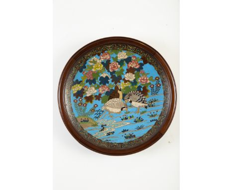 A very large Japanese Meiji period cloisonne charger with well executed enamel. Mounted in a lovely hardwood frame. Includes 