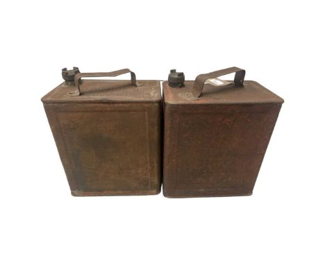 Two vintage two cannon petrol cans with brass tops