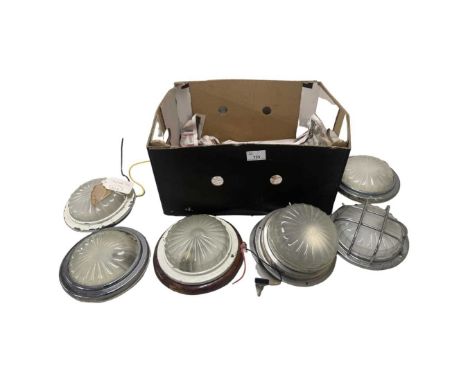 Box of vintage internal car lights and lamps