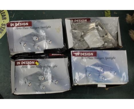 Four box sets of wall or ceiling mounted four set halogen light fittings  