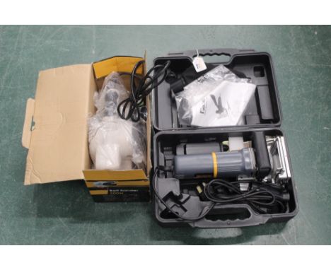 Boxed, un-used Power G 800 watt biscuit jointer and a boxed un-used 900 watt belt sander 