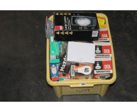 Box of light bulbs, torch etc 