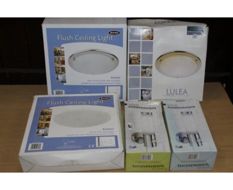Four boxed light fittings, 2 ceiling and 2 wall