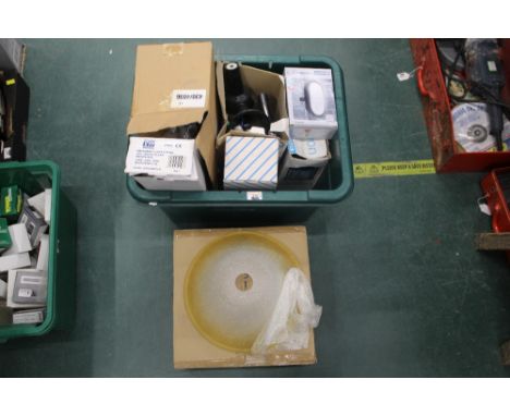 A light shade and a box of emergency lights, bulk head light, coach lantern etc  