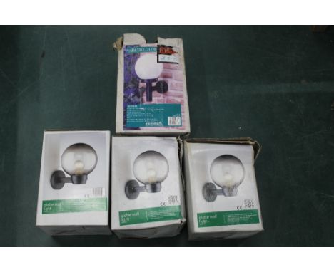Four globe wall light fittings, boxed and un-used 