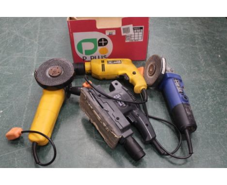 550 watt drill, 850 watt angle grinder, Clarke 4.5 ins angle grinder and a 135 watt sander