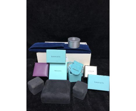 Various Tiffany &amp; Co jewellery boxes and pouches; an Asprey box; and an M&amp;S ring box; a Links box and a velour jewell