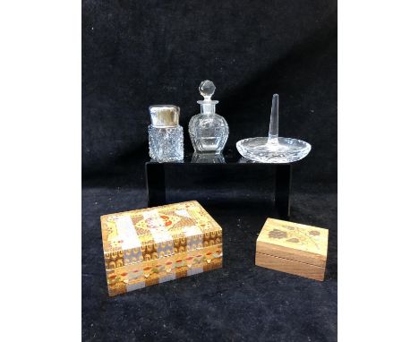 A silver topped cut glass toilet bottle, the bottle with internal glass stopper, pull off silver cover, Birmingham 1908, make