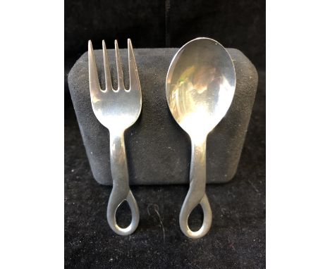 A Tiffany and Co Sterling silver baby fork &amp; spoon set, designed by Elsa Peretti, Padova shape  stamped T &amp; Co, Sterl