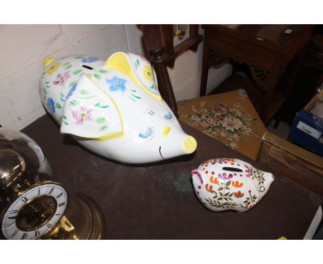 Two Arthur Wood pottery brightly coloured piggy banks
