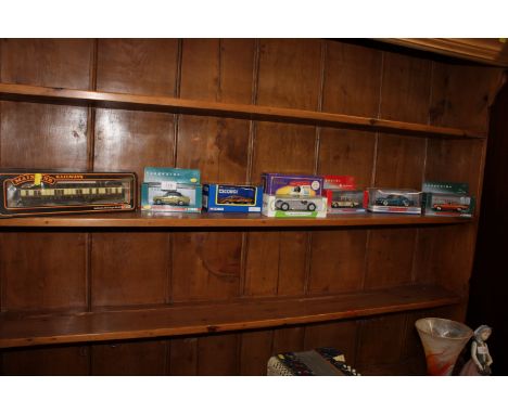 Five various Corgi boxed model vehicles, a Dinky Tucker Torpedo, a Mobil Mercedes Banz, two Palitoy OO gauge model railway ca