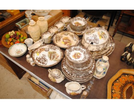 A quantity of Royal Worcester 'Palissy Game Series' dinner ware; a pair of Oriental style vases, cruet and various other deco
