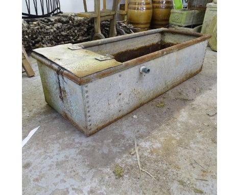 A galvanised metal trough, 125x33x48cm. 