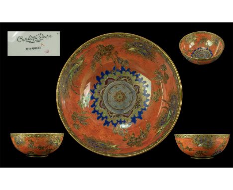Carlton Ware Excellent and Large Hand Painted Lustre Bowl - Highlighted In Painted Enamels ' Chinese Bird and Tree ' Pattern 