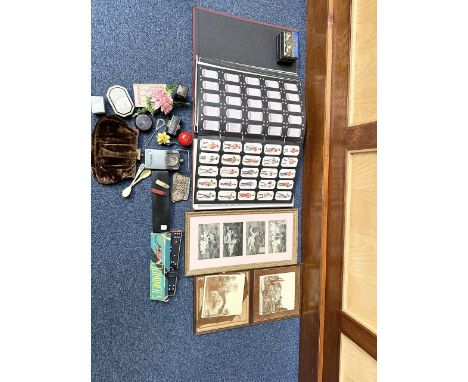 Mixed Collection to include Album of Card Collectors Cigarette cards, and framed set of four postcards, two transfer printed 