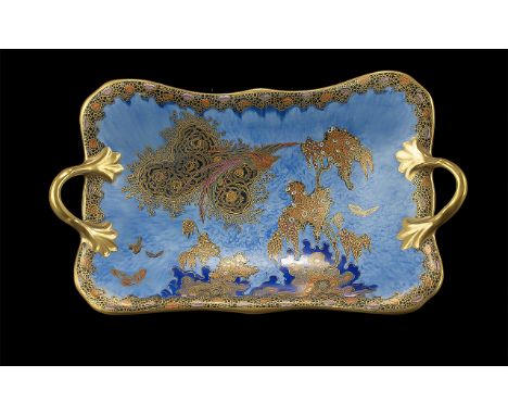Carlton Ware Hand Painted Twin Handle Footed Basket Vase ' Chinese Bird and Tree ' Pattern. c,1930's. Embellished In Gold Ena