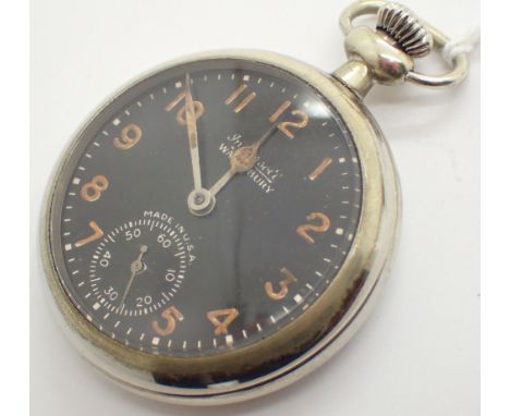 Vintage chromium black face luminous numeral Ingersoll Waterbury pocket watch 