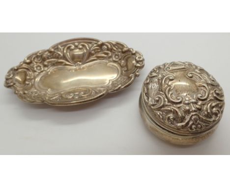 Hallmarked silver pin dish and small ring pot mixed assays