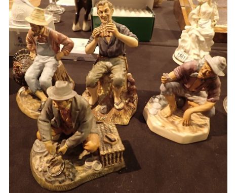 Four Royal Doulton matte finish figurines  CONDITION REPORT: Bon Appetite HN 2444 - first quality, chip to fishes tail. Beach