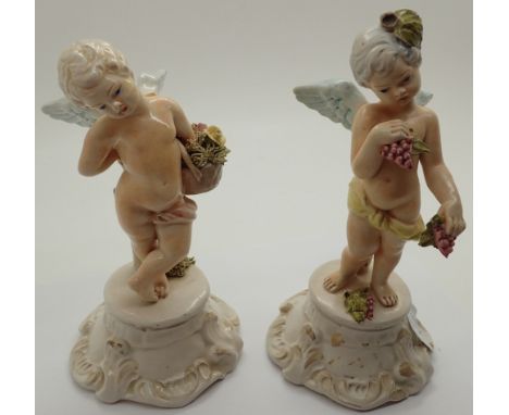 Two ceramic putti figurines Italian Bassano H: 12 cm ( see condition report )  CONDITION REPORT: Both figurines have poor rep