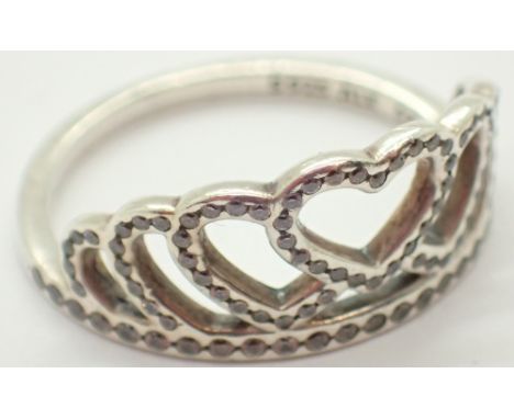 Genuine Pandora boxed silver tiara ring size 52 / L