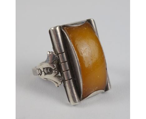 Ring mit Bernstein, 900er Silber, Art Déco, Gew.6,64gButterscotch Bernstein, L*B ca.18*9mm, U.57, Tragespuren