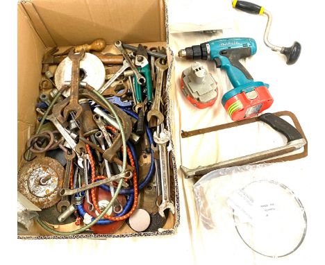 Large selection of assorted tools spanners, drills etc 