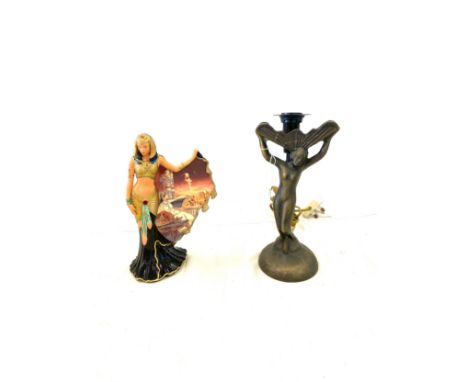 The Bradford Exchange Cleopatra goddess of egypt limited edition figurine #320 and a Nude lady lamp tallest measures 10 inche