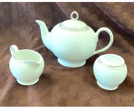 Royal Doulton Paramount Platinum teapot, sugar or milk jug, all in good overall condition 