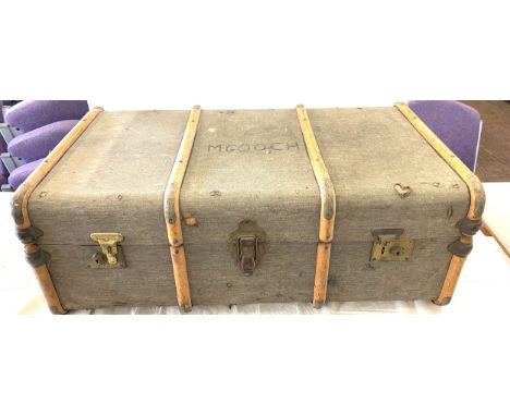 Large vintage travel trunk measures approx 36" wide 21" depth 13.5" tall 