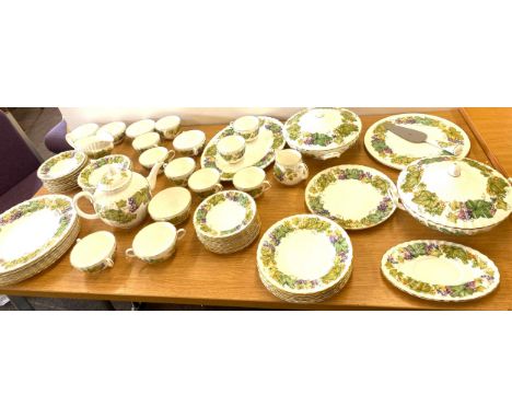 Royal Worcester fine bone china Vine Harvest dinner/ tea service 2 Tureens ( one lid damaged) Tea pot, Gravy boat cups, sauce