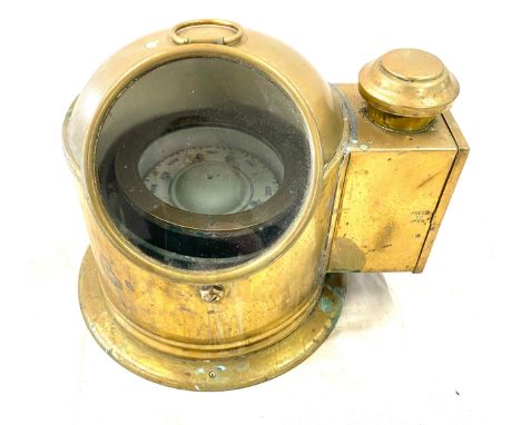 Antique Brass cased ships compass, approximate measurements: Height 9 inches, diameter 8 inches 