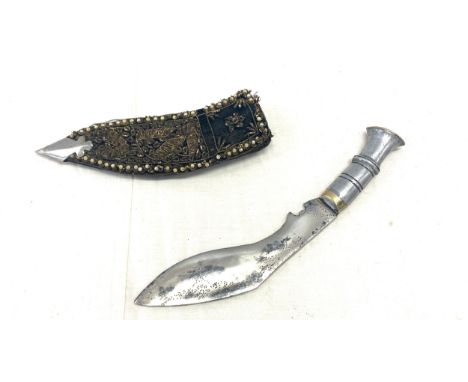 Gurkha knife with scabbard, sheif embroidered with gold and silver thread and sead pearls 