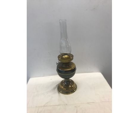 brass oil lamp with glass shade 