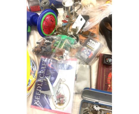 Selection of miscellaneous items dvd's, card games, hip flask, Meccano etc 