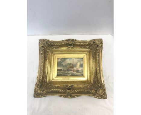 Vintage seascape picture with guilt frame measures 14.5x16.5 inches 