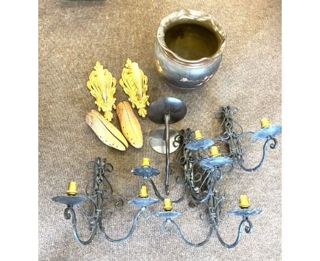 A selection of wall lights, candle stick holder etc 